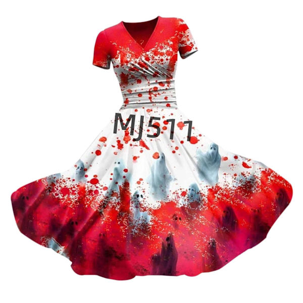 2024 Ny Halloween Blodig Blodig Perifer Kjole 89D Digital Print Stram V-hals Jumpsuit K 4XL