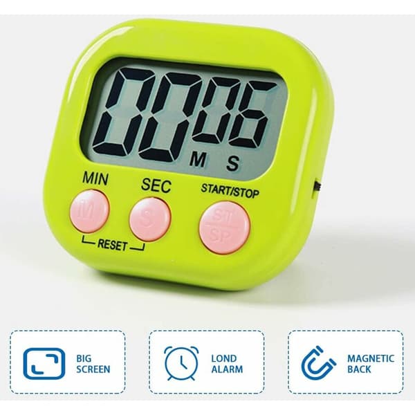 Magnetisk Kökstimer med Stor LCD-Display, Timers för Matlagning, Studier, Högt Alarm och Nedräkning Grön