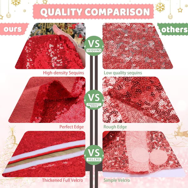 Julgransmatta 122 cm röd julgransmatta med paljetter