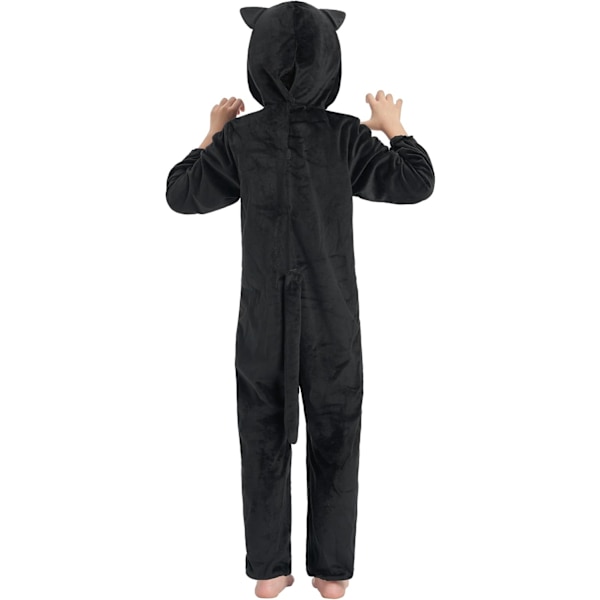 Sort Kattekostume til Børn, 3-delt Jumpsuit med Hætte, Fastelavnskostume, Drenge, Piger, Rollespil til Halloween, Karneval, Fest 3-10 År 7-8 Jahre