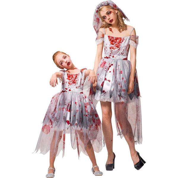 Zombie halloween costume, girls boys women cheerleader high school prisoner bride nurse big kids fantasy outfit