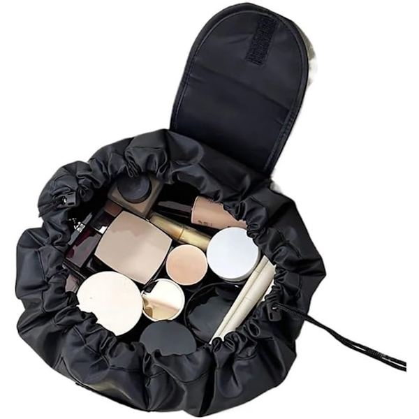 Rejsetaske med snoretræk til kosmetik, sort, bærbar makeuptaske