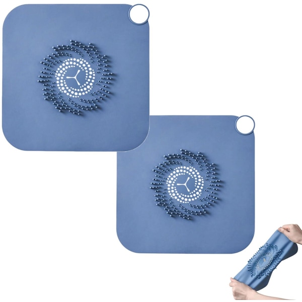 Afløbsdæksel - 28*28 cm, Silikone Hårfilter - Anti-tilstopning til Badeværelse, Køkkenvask - Blå