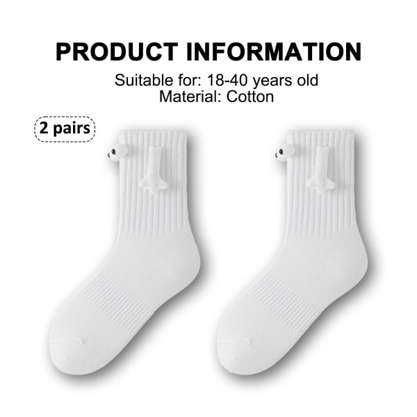 IC 2 par handhållande strumpor, par magnetiska strumpor, unisex vit