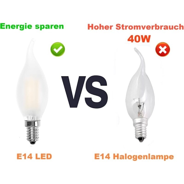 E14 LED Flamljuslampa, Ljusform, Varmvit 2700K, 4W Glödlampa motsvarande 40W, 400lm, 12-pack [Energiklass A+]