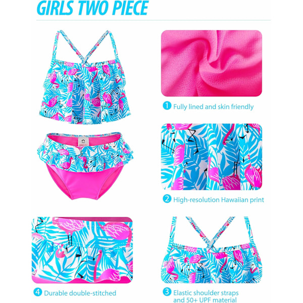 Todelt bikini-sæt, flamingo-ruffle badetøj, sommerstrandsportsbadetøj til småbørn Flamingo 6-7 år