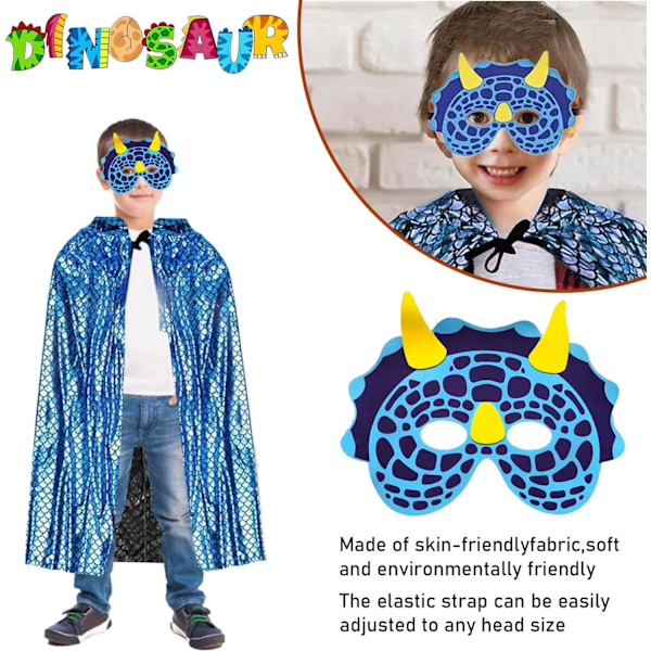 Karneval dinosaur kappe børn, karneval cosplay børn kostume, kappe med drage, dinosaur kostume børn til rollespil, halloween temafest maskebal Dinosaur blue