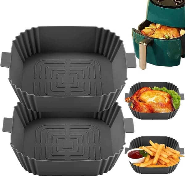 2-pack Airfryer Silikonkorgar Återanvändbara Non-stick Lätta att Rengöra för Hälsosam Matlagning Grå