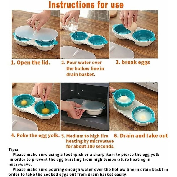 Mikrobølgeovn Eggkoker, 2-lags Eggkoker med Dreneringskurver, Matvaregodkjent Eggdamper (Oransje), av DEBUNS