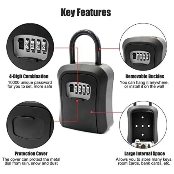 Key Cabinet/Key Hider with Combination Lock Black Black Black