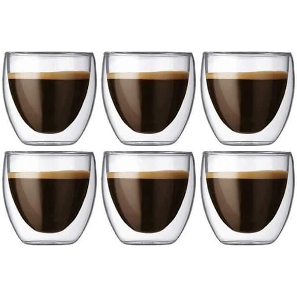 Kaffekopp - Original - Glass - Dobbelvegg - 80ml - Sett med 6 stk