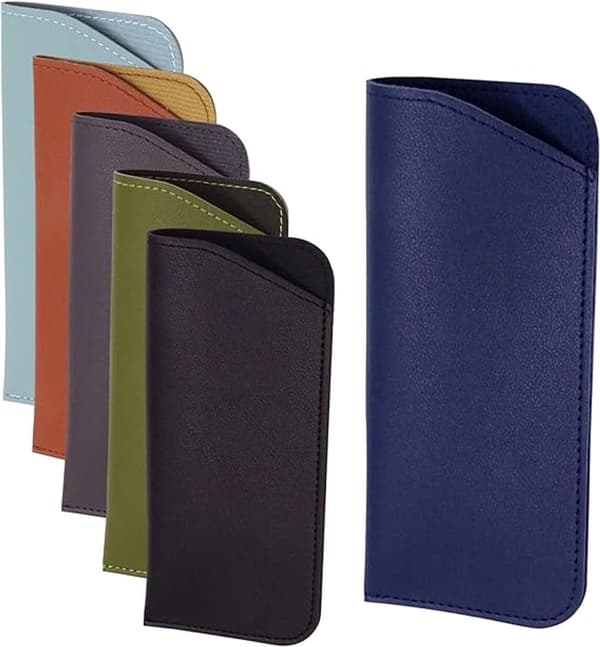 Brilleetuier 6-pak, bløde PU-læderetuier, slanke ridsefaste covers til kvinder, solbriller og læsebriller, 17,5 x 7,5 cm