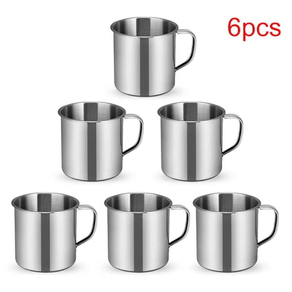 6 stk. udendørs camping vandretur tekrus kop rustfrit stål kaffe sølv 6 stk. Silver 6pcs