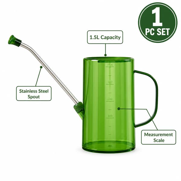 1,5L Vandkande med Lang Tud, Rustfri Stålstav til Stueplanter military green 1.5L
