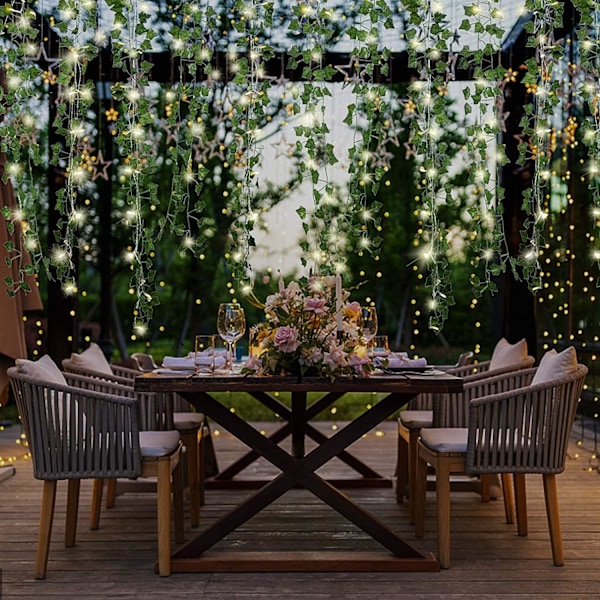 Ivy Konstgjord Girlang 2m Ivy String Light Plants Ivy Duck med 20 LED Solar String Ivy Girlang Konstgjord Falska Växter Grön Ivy för Trädgård Bröllop Ivy, warm white sun-2m-20led