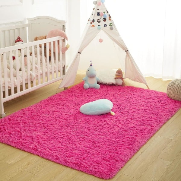 IC Mjuka fluffiga mattor för sovrum för barnrum Plysch Shaggy barnkammarmatta lurviga mattor - (rosa 40*60 cm)