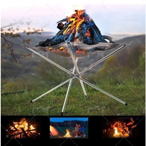 Bærbar bålplads metalnet bålskål med foldbare ben og bæretaske til camping picnic baghave 16,5 tommer grå