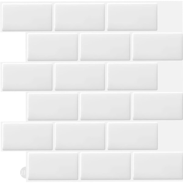 10 stk. Hvite 3D Veggflis Klistremerke Kjøkken Bad (30,5x 30,5cm)
