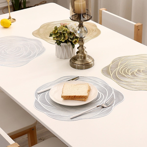 Rose blomster brikke isolasjonspute lett luksus varm stempling coaster myk dekorativ bordmatte fest tallerkenmatte Placemat 38cm Gold 2pcs