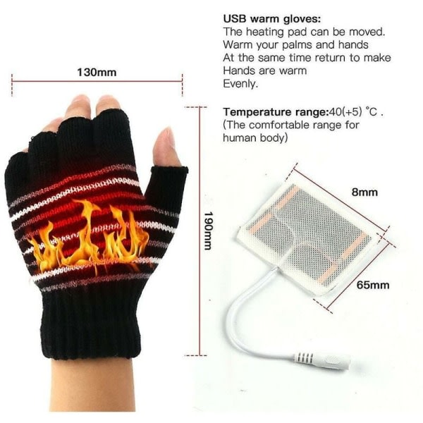 Vinterarbete USB värmehandskar Heta handvärmehandskar Alla fingrar och halvfingrar-grå
