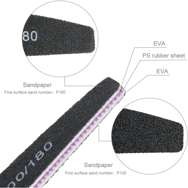 Neglefile, 100/180 Grit Dobbeltsidet Emery Board, 16 stk Professionelt Neglefil Sæt Buede Fingerneglefile til Neglepleje og Styling (Sort)