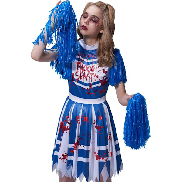 Zombie Halloween-kostym, flickor pojkar kvinnor cheerleader high school fånge brud sjuksköterska stora barn fantasy outfit blå 8-10 ans