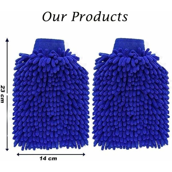 Stk. Bilvaskehandske, Chenille Mikrofiber Bilvask Rengøringshandsker Vandtæt Ridsefri Mikrofiber Bilvaskehandske til Bilrengøring (Blå, fra DEBU