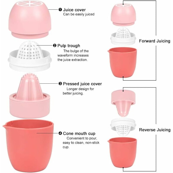 Manuel Citrus Juicer Citronpresser, Dobbeltformål Manuel Frugtpresser, Frugtpresse til Citroner/Lime/Appelsiner/Grapefrugt - Pink