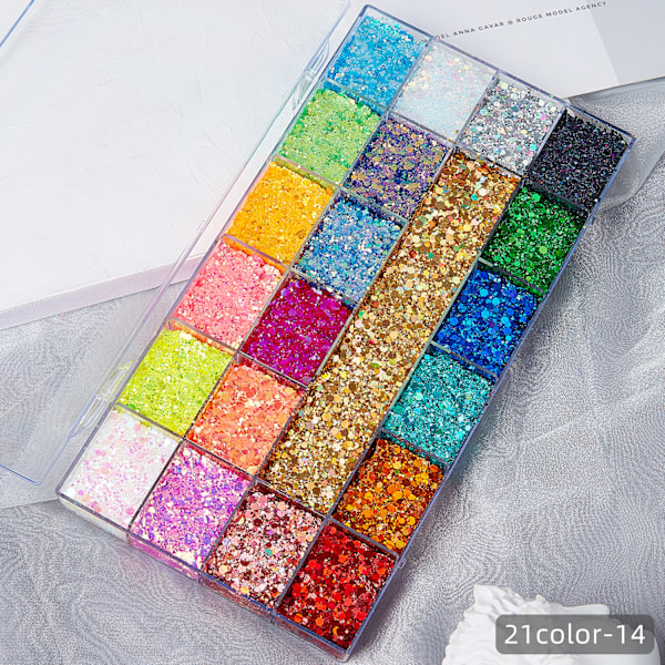 Gränsöverskridande heta paljettgel glitterpulver sjöjungfru limfri patch barnföreställning nattklubb scen smink makeup 21 color set-14