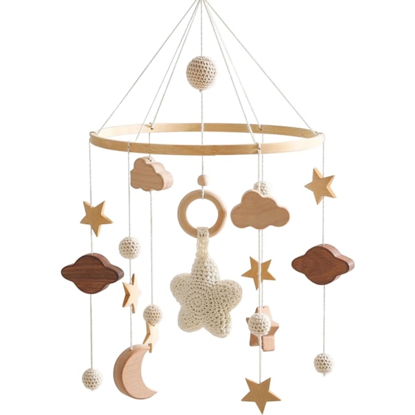 Giostrina Baby Crib Wooden, Kello koristeluun ja lastenhuoneeseen, Sänky, Kello sänkyyn, Mobile Crib Toys for Babies Starry night-white