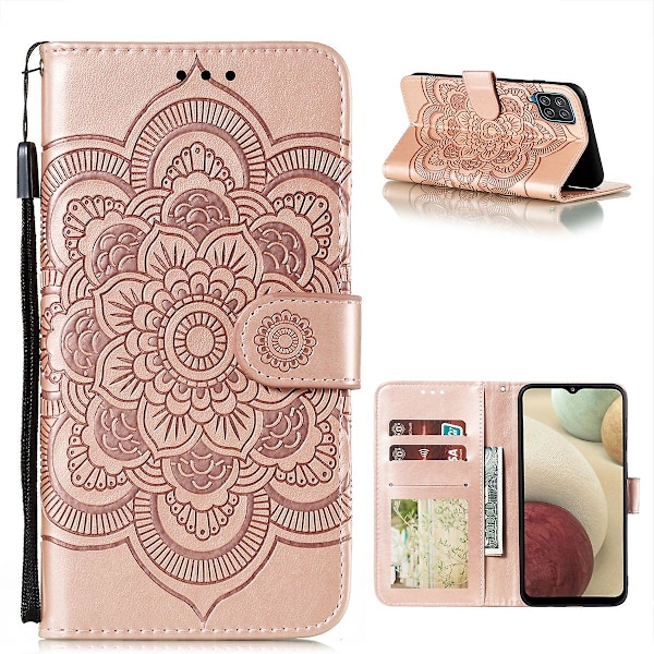 Imprint Mandala Stativ til Samsung Galaxy A12 Læder Etui