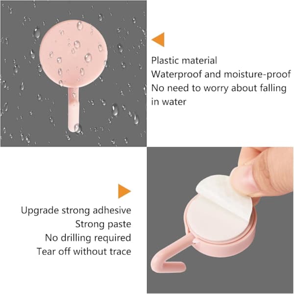 20 Pieces Black and White Self-Adhesive Plastic Hooks Removable Wall Hooks for Bathroom Kitchen Office Wardrobe Glass Pink Pink