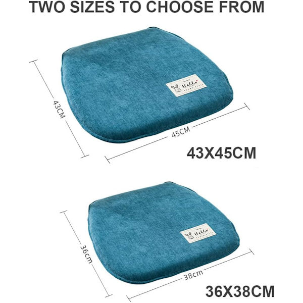 Stoldyna 2-pack med band, tvättbar köksstoldyna, halkfri, avtagbar stoldyna, minnesskumdyna (43x45x4.5cm, färg: grå)