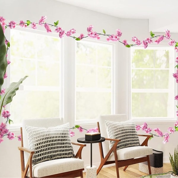 IC Kunstige kirsebærblomsterranker, 2 stk. hængende planter siden Mørk Pink