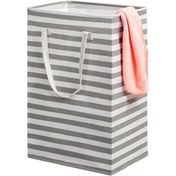 Foldable Laundry Basket, Rectangular Freestanding Tall Cotton Laundry Hamper for Clothes Toys Storage in Bedroom Laundry Room
