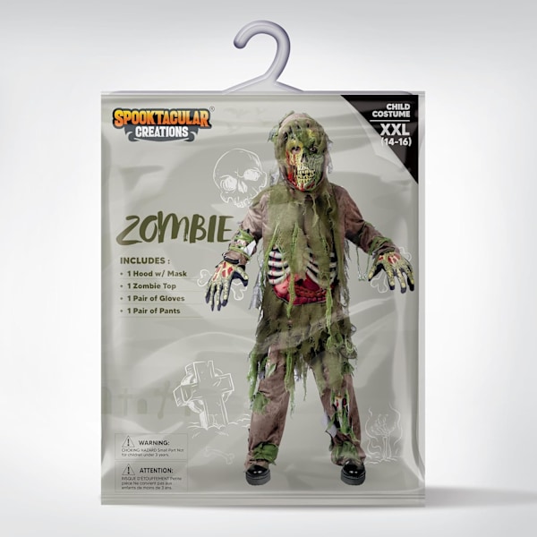 Skjelettkostyme zombie levende død sumpvesen for Halloween monster rollespill for barn Large ( 10- 12 yrs)