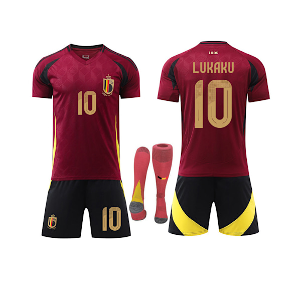 Belgien hemmatröja röd säsongen 2425 nr 10 Lukaku fotbollstema tröja set vuxen barn storlek Nr 10 Lukaku No. 10 Lukaku 16（90-100CM)