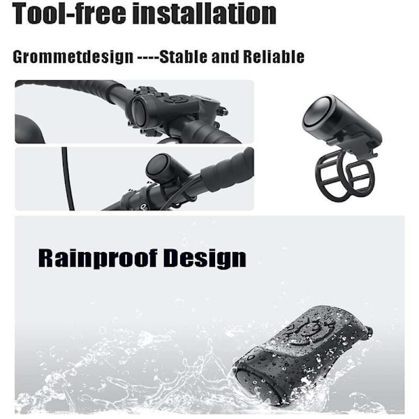 Rubberskin Sähköpyörän Kello, Elektroninen Äänimerkki Polkupyörän Kello 120dB, Kannettava USB-ladattava Pyörän Äänimerkki Hälyttimellä MTB Maantiepyörälle..DEBUNS