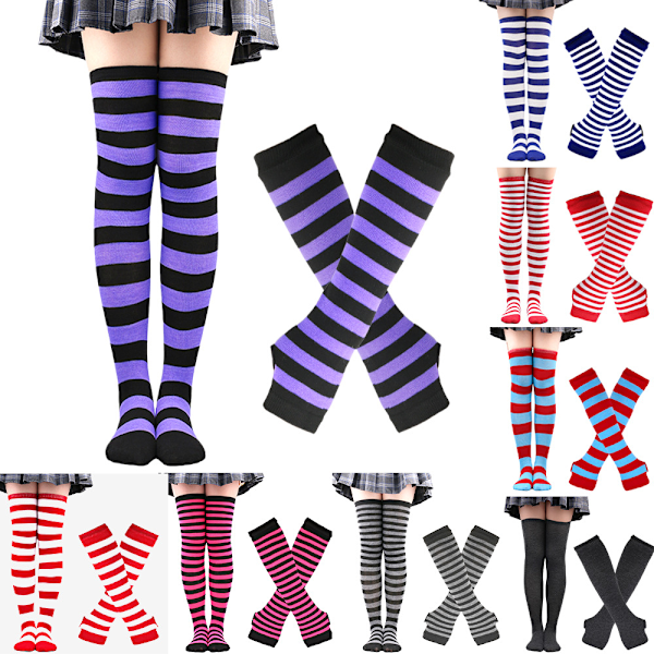 Raidallinen sukat Joulu sukat naiset Halloween sukat korkeat sukat Eurooppalainen ja amerikkalainen festivaali cosplay naisten sukat MJ51 käsineet Black and red stripes One Size