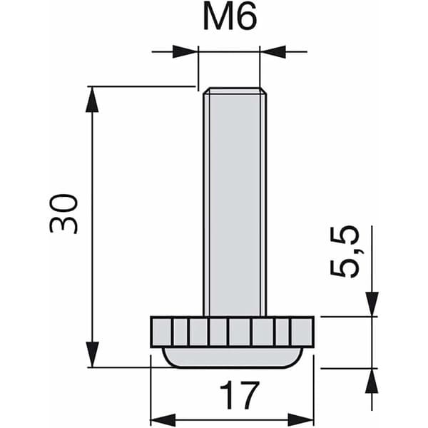 Møbeljusteringsfødder, M6x30mm gevind, pakke med 20, sort/sølv