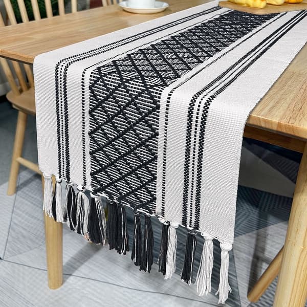 Bordløber Enkel Frynser Bordflag GRÅ STIL 2 STIL 2 grå stil 2-stil 2 grey style 2-style 2
