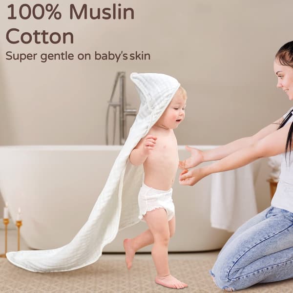 Badehåndklæder med hætte til babyer, blød absorberende bomuld, til babyer og børn, khaki/camel, sæt med 2, 90 × 90 cm