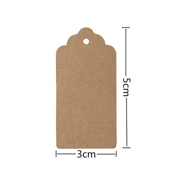 100 stk. Brun Kraft Papir Scalloped Gavemærker 5 x 3 cm med Snor NPTERBL