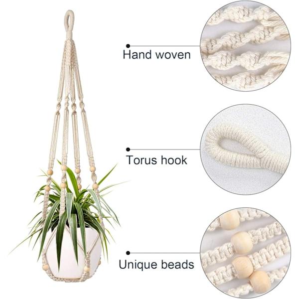 Set med 2 Macrame Hängande Korg Bomullsrep Hängande Korg Blomkruka Växthållare Hängare för Inomhus Utomhus Tak