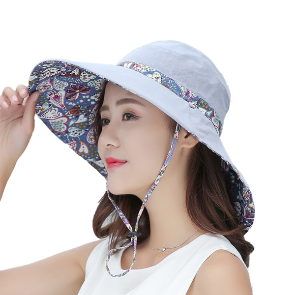 Solhattar för kvinnor Vikbar bred hatt Justerbart UV-skydd