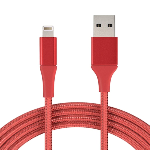 2M Kabel iPhone Oplader Nylon Quick Charge Rød