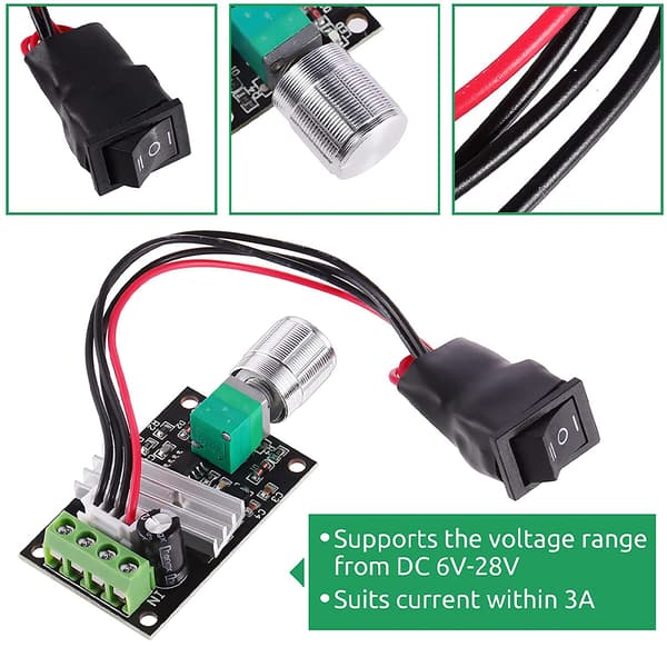 DC 6V 12V 24V 3A PWM DC Regulator Hastighed Elektrisk Motor Controller med Switch Funktion Kompakt DC Motor Hastighedsregulator til Motor