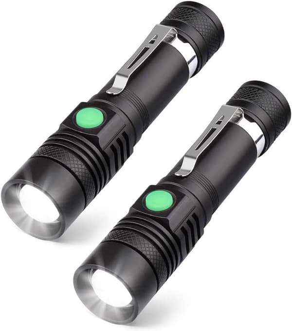 2 kpl USB-ladattava LED-taskulamppu, 800 lumenin taskulamppu, IP65