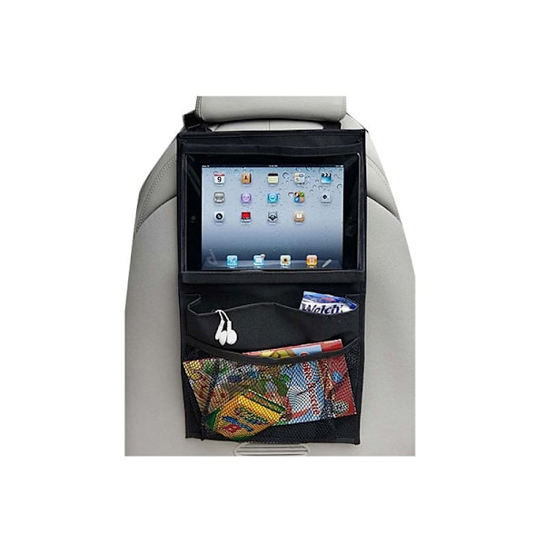 Universal iPad-hållare för bilens baksäte med flera fack svart