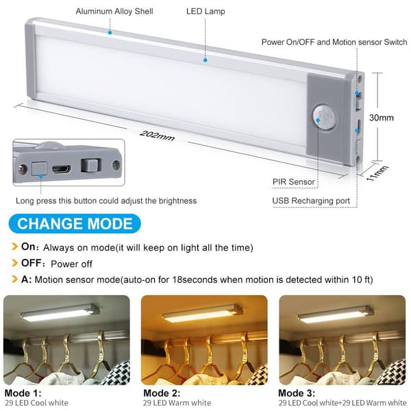 1-pak genopladelig LED-underskabslampe, batteridrevet 54 L